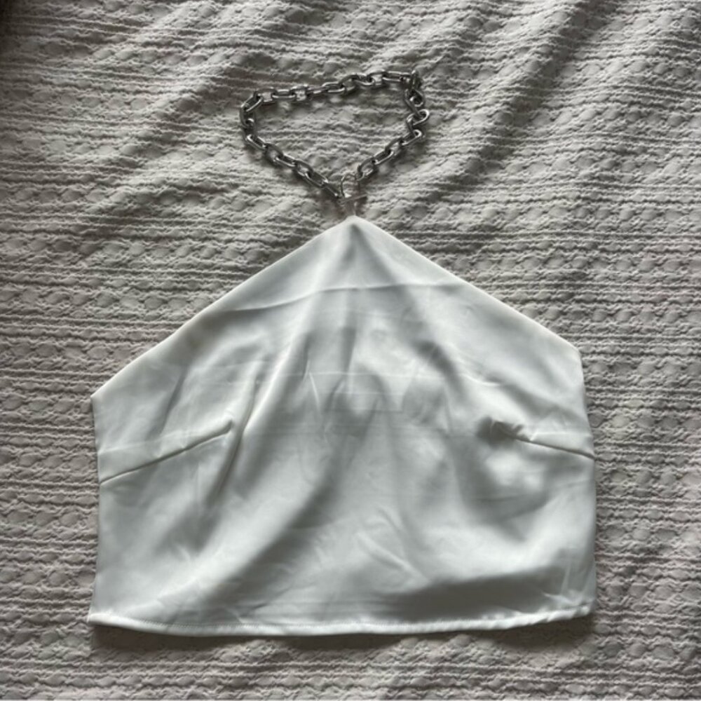 Nasty Gal White Chain Tie Halter Top